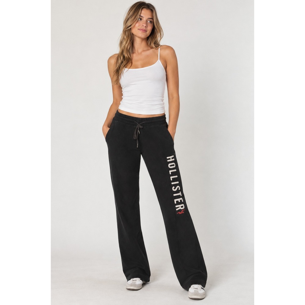 Hollister California Women’s S Black Logo Spellout Sweatpants Y2K Flare Lounge